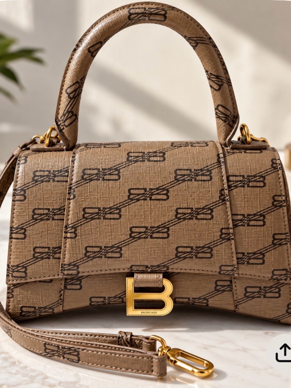 Balenciaga Taupe Monogram Top-Handle Satchel with Gold B Hardware